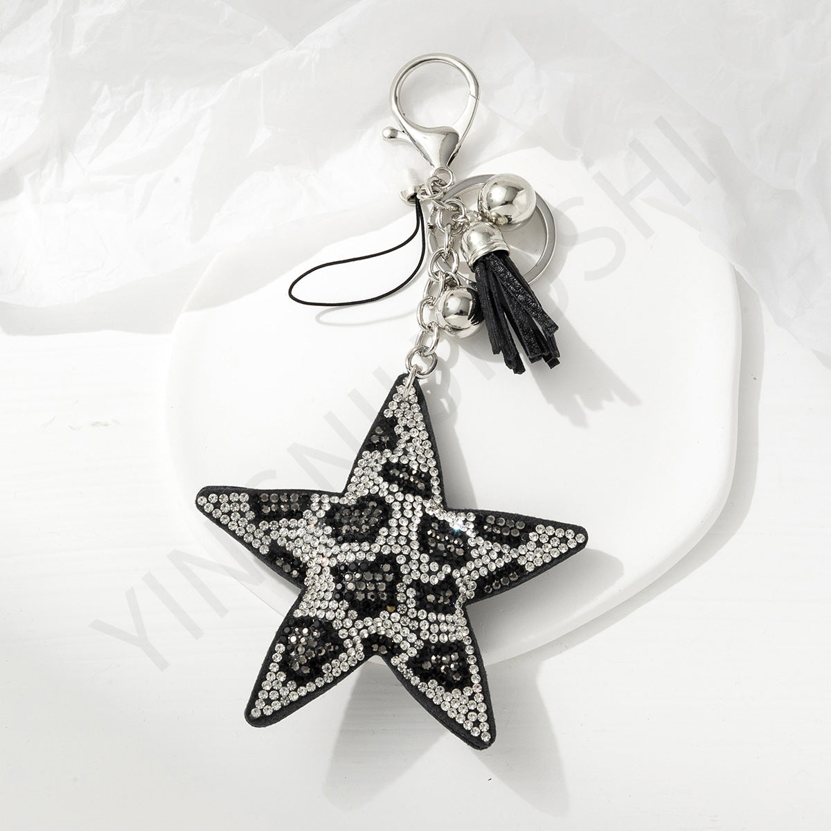 Wholesale Metal Leopard Rhinestone Pentagram Heart Mini Bag Keychain